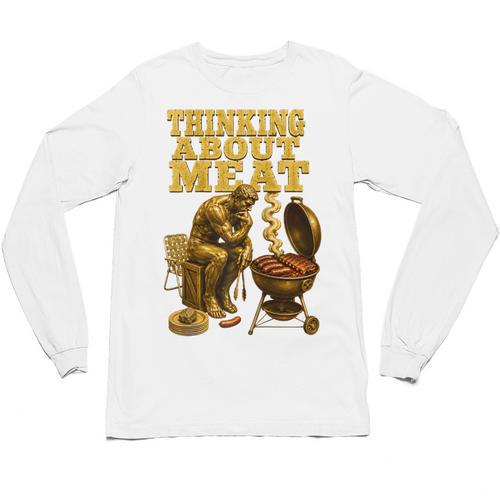 Thinking About Meat BBQ Dad Humor Raglan Baseball Tee Unisex Long Sleeve T-Shirt - BBQ Dad Merch
