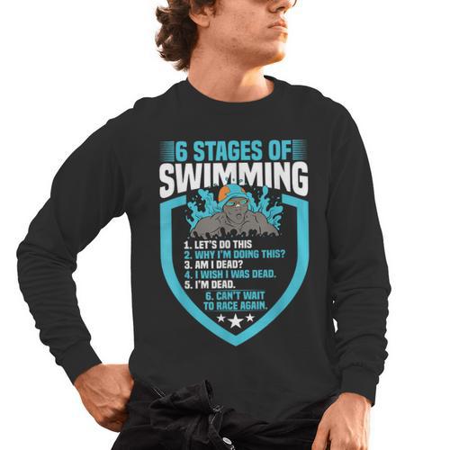 6 Stages Of Swimming Joke Sports Athlete Pool Swimmer Men's Long Sleeve T-Shirt - SwimGear Co