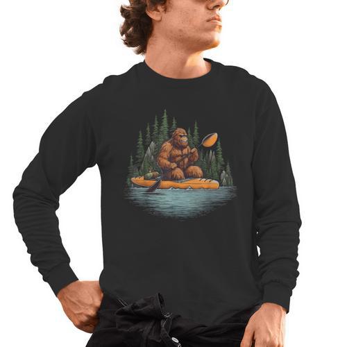 Bigfoot Kayak Paddling Lake Canoe Bigfoot Sasquatch Kayaking Men's Long Sleeve T-Shirt - Paddle Life