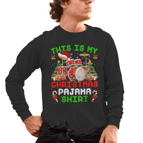 This Is My Christmas Pajama Shirt Drum Kit Christmas Men's Long Sleeve T-Shirt - Downbeat Supply
