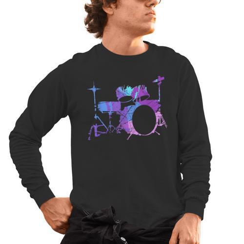 Cool Drum Kit Percussion Vintage Retro Drummer Costume Men's Long Sleeve T-Shirt - Downbeat Supply