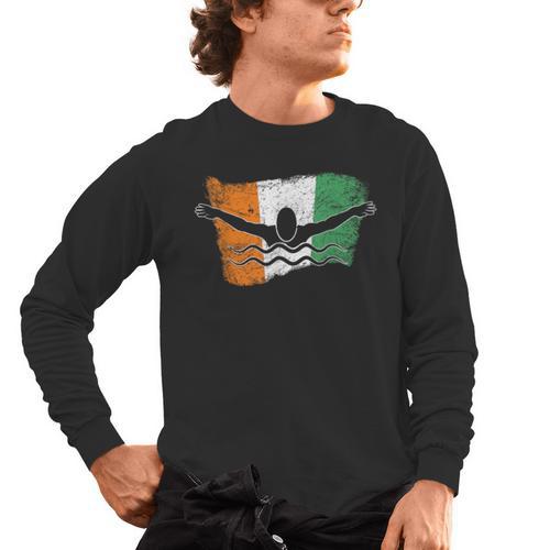Cool Ireland Flag Vintage Irish Flag Swimmer Fly Swimming Men's Long Sleeve T-Shirt - SwimGear Co
