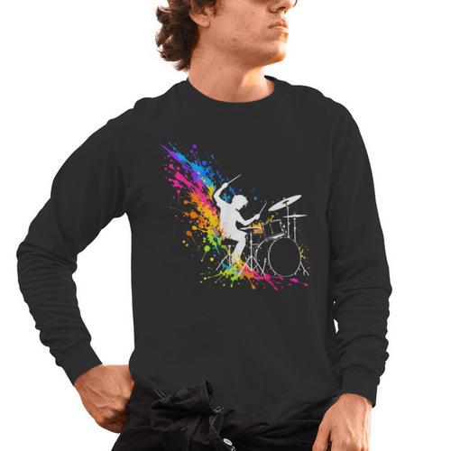 Drummer Silhouette Drum Kit Splatter Art Men's Long Sleeve T-Shirt - Downbeat Supply