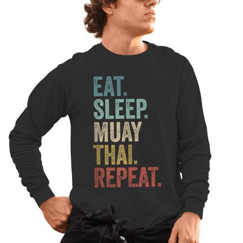 Eat Sleep Muay Thai Repeat Thai Boxing Men's Long Sleeve T-Shirt - Nak Muay Co.