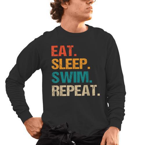 Eat Sleep Swim Repeat Pool Swimmer Water Polo Swimming Men's Long Sleeve T-Shirt - SwimGear Co