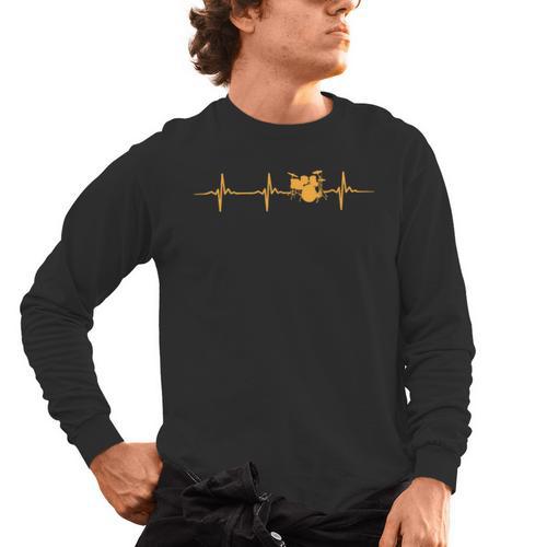 Great Drum Kit Heartbeat Drummer Men's Long Sleeve T-Shirt - Downbeat Supply