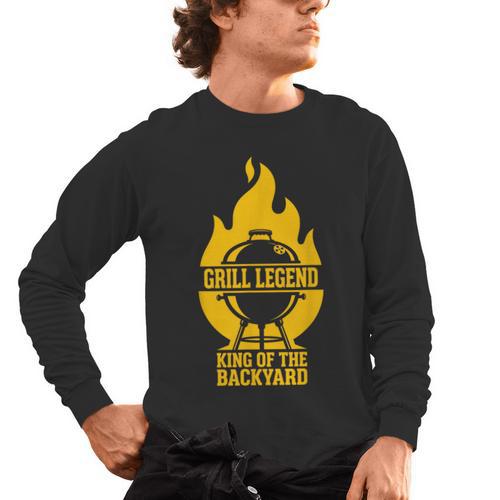 Grill Legend King Of The Backyard BBQ Dad Humor Chef Men's Long Sleeve T-Shirt - BBQ Dad Merch