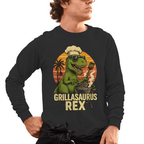 Grilling Dinosaur Grillasaurus T-Rex BBQ Dad Joke Men's Long Sleeve T-Shirt - BBQ Dad Merch