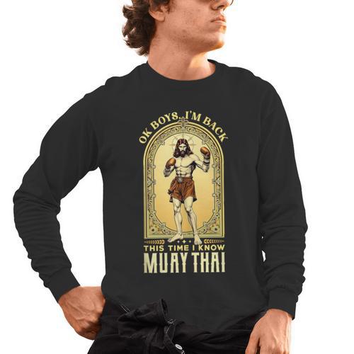 Jesus Knows Muay Thai Boxing Kickboxing MMA Men's Long Sleeve T-Shirt - Nak Muay Co.