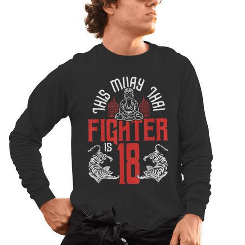 Muay Thai Fighter Is 18 Thai Boxing Muay Thai 18th Birthday Men's Long Sleeve T-Shirt - Nak Muay Co.