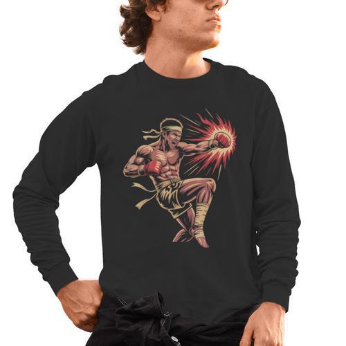 Muay Thai Fighter Southpaw Stance Minimal Silhouette Clean Men's Long Sleeve T-Shirt - Nak Muay Co.