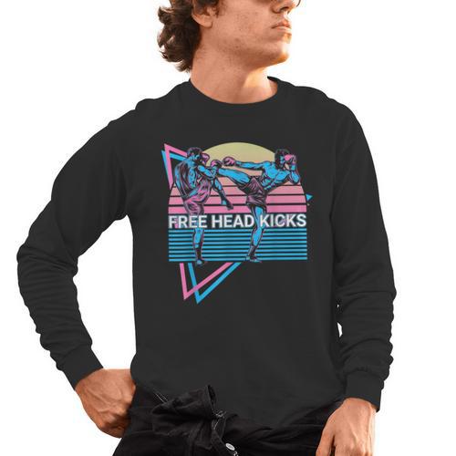 Muay Thai Kickboxing Retro Free Head Kicks Men's Long Sleeve T-Shirt - Nak Muay Co.