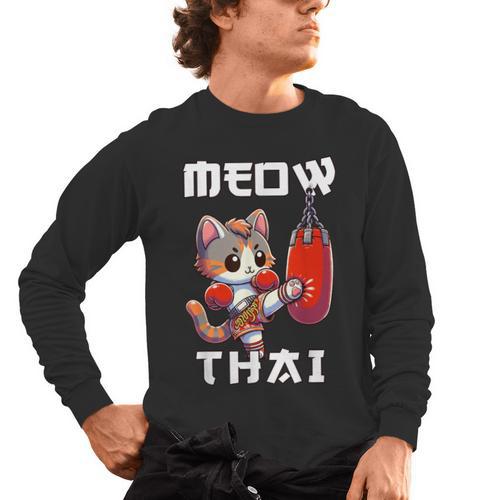Muay Thai Meow Thai & Thai Boxing Muay Thai Cat Men's Long Sleeve T-Shirt - Nak Muay Co.