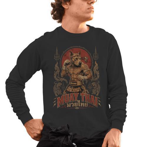 Muay Thai Roots Vintage Thai Boxing Fighter Thailand Dog Men's Long Sleeve T-Shirt - Nak Muay Co.