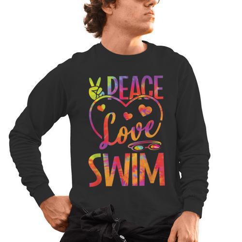 Peace Love Swim Swimming Tie Dye Swimmer Swimming Swim Team Men's Long Sleeve T-Shirt - SwimGear Co