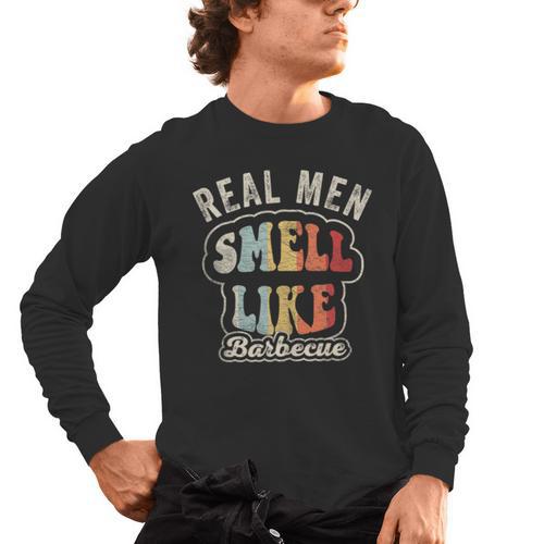 Real Men Smell Like Barbecue Grilling BBQ Dad Graphic Men's Long Sleeve T-Shirt - BBQ Dad Merch