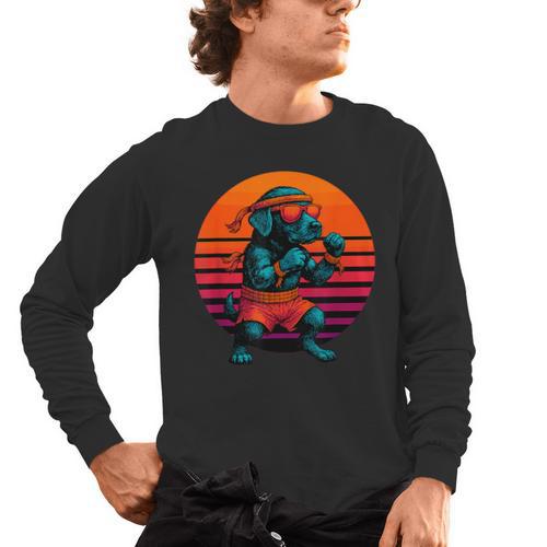 Retro Dog With Gloves Muay Thai Fighter Men's Long Sleeve T-Shirt - Nak Muay Co.