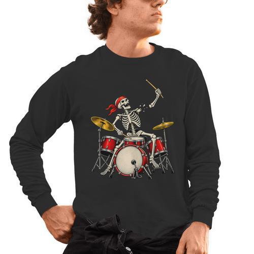 Skeleton Drummer Skull Drum Kit Halloween Sleeveless Men's Long Sleeve T-Shirt - Downbeat Supply
