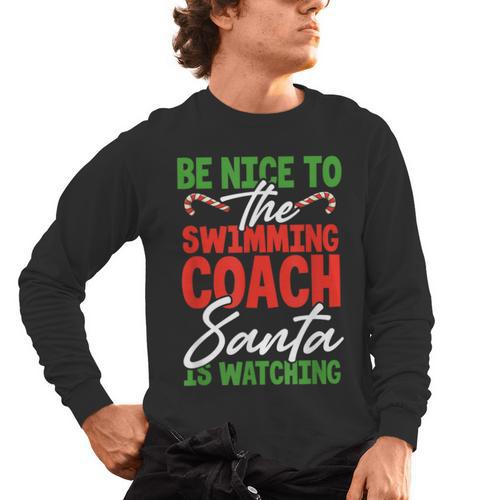 Swimming Coach Christmas Xmas Swimming Santa Men's Long Sleeve T-Shirt - SwimGear Co