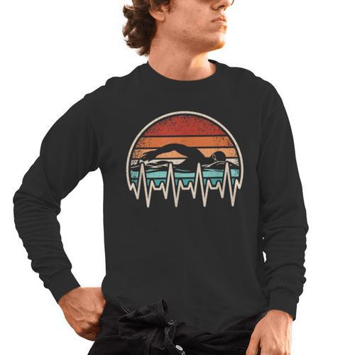Swimming Heartbeat Retro Swim Swimmer Men Women Men's Long Sleeve T-Shirt - SwimGear Co