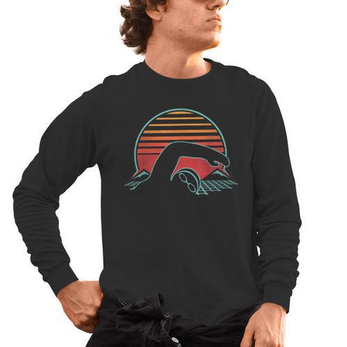 Swimming Retro Vintage 80s Style Swimmer Men's Long Sleeve T-Shirt - SwimGear Co