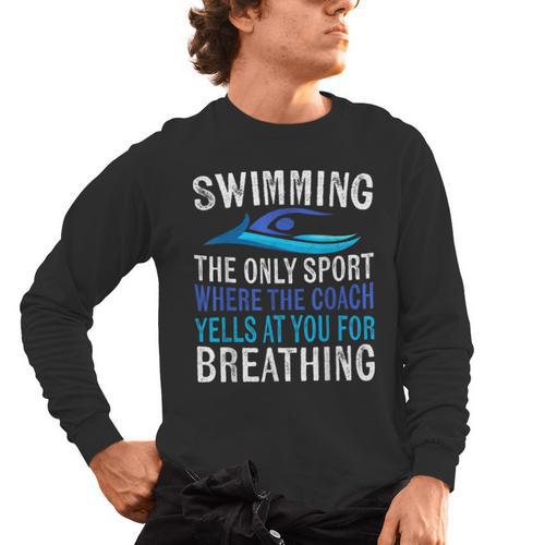 Swimming Only Sport Where The Coach Swimmer Swim Team Men's Long Sleeve T-Shirt - SwimGear Co