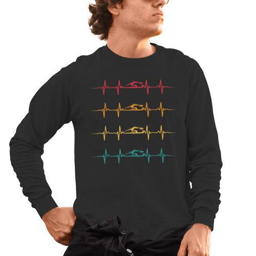 Swimming Swimmer Heartbeat Vintage Men Boys Women Swim Lover Men's Long Sleeve T-Shirt - SwimGear Co