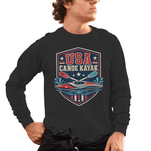 USA Canoe Kayak Paddling American Flag Emblem Men's Long Sleeve T-Shirt - Paddle Life
