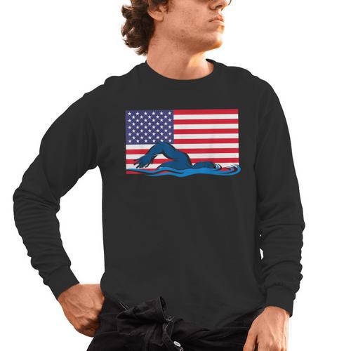 USA Flag Swimmer Swimming Sport Athlete Swim Swimming Men's Long Sleeve T-Shirt - SwimGear Co