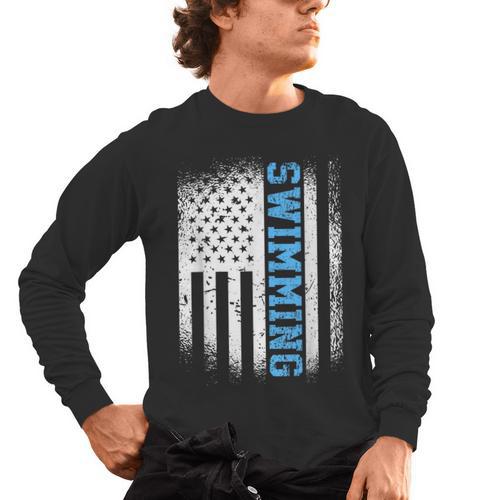 USA Flag Swimming Swim American Swimmer Men's Long Sleeve T-Shirt - SwimGear Co