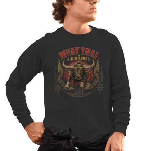 Vintage Muay Thai Dad Thai Boxing Fighter Father Buffalo Men's Long Sleeve T-Shirt - Nak Muay Co.