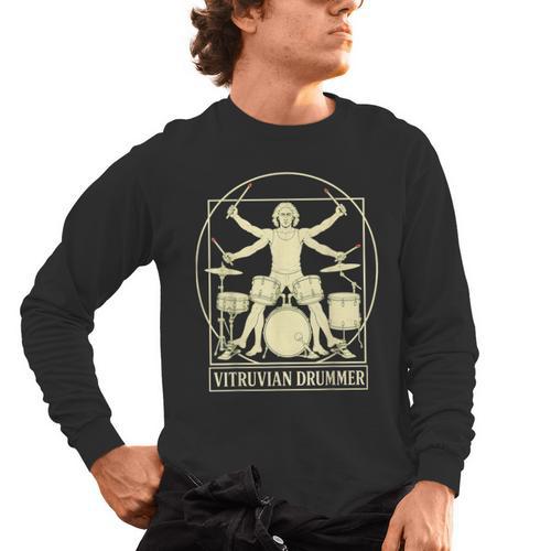 Vitruvian Drummer Drum Kit Music Lover Musician Men Men's Long Sleeve T-Shirt - Downbeat Supply