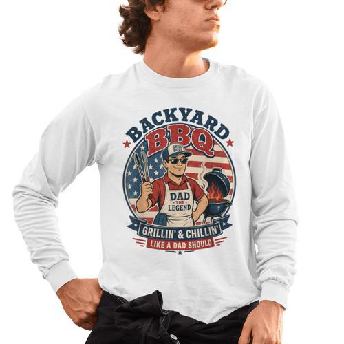 Backyard BBQ Dad Grill Boss Patriotic Fourth Of July Barbecu Men's Long Sleeve T-Shirt - BBQ Dad Merch