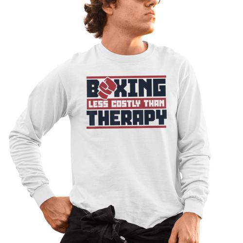 Boxing Less Costly Than Therapy Muay Thai Boxing Men's Long Sleeve T-Shirt - Nak Muay Co.