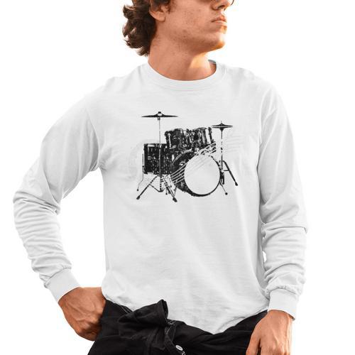 Drum Kit Drummer Band Musical Instrument Rock Music Raglan Baseball Tee Men's Long Sleeve T-Shirt - Downbeat Supply