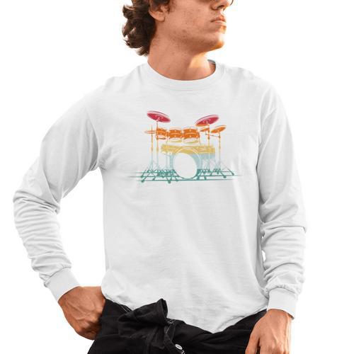 Drum Kit Musical Retro Instrument Musician Men's Long Sleeve T-Shirt - Downbeat Supply