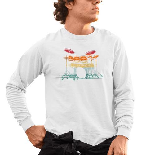 Drum Kit Musical Retro Instrument Musician Raglan Baseball Tee Men's Long Sleeve T-Shirt - Downbeat Supply