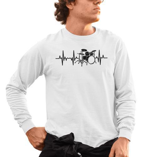 Drum Kit Pulse Line Rock Artist Drum Set Men's Long Sleeve T-Shirt - Downbeat Supply