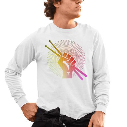 Drummer Drumsticks Fist Drum Kit Sweatshirt Men's Long Sleeve T-Shirt - Downbeat Supply