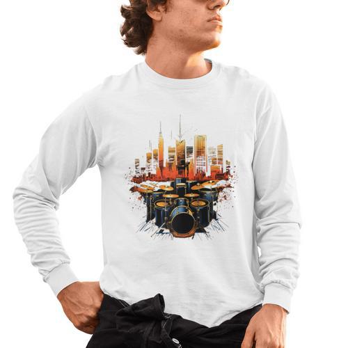 Drumset Drum Kit Music Drummer Drumming Raglan Baseball Tee Men's Long Sleeve T-Shirt - Downbeat Supply