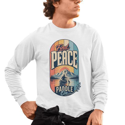 Find Peace Paddle On Canoe Mountain Sunset Men's Long Sleeve T-Shirt - Paddle Life