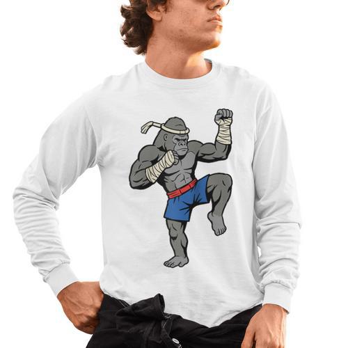Gorilla Muay Thai Combat Sport Fighter Martial Arts 8 Limbs Raglan Baseball Tee Men's Long Sleeve T-Shirt - Nak Muay Co.