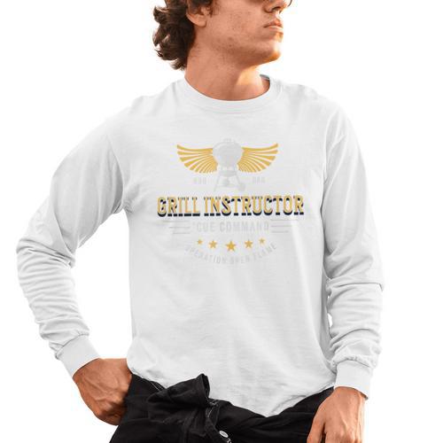 Grill Instructor BBQ Dad – 'Cue Command Op Open Flame Father Men's Long Sleeve T-Shirt - BBQ Dad Merch