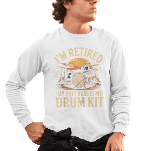 I'm Retired My Only Boss Is My Drum Kit Drums Drummer Raglan Baseball Tee Men's Long Sleeve T-Shirt - Downbeat Supply
