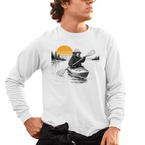 Kayaking Bear Retro Sunset Paddling Canoe Outdoor Adventure Men's Long Sleeve T-Shirt - Paddle Life