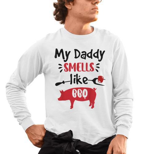 Kids My Daddy Smells Like BBQ Grilling Dad BBQ Dad Master Grill Men's Long Sleeve T-Shirt - BBQ Dad Merch
