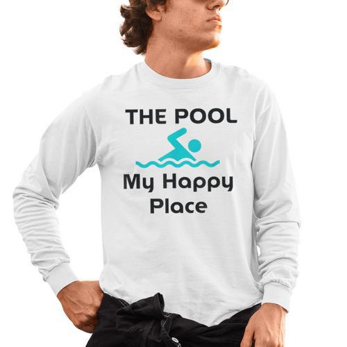 The Pool Is My Happy Place Swimming Quote Men's Long Sleeve T-Shirt - SwimGear Co