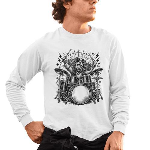 Spaniel Rock Drum Kit Men's Long Sleeve T-Shirt - Downbeat Supply