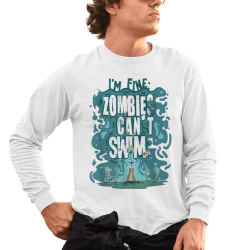 Swimming Quote Zombies Can't Swim For Swimmer Men's Long Sleeve T-Shirt - SwimGear Co