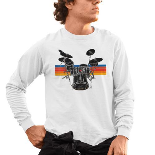 Vintage Drum Kit Drummer Rock Band Drums Men's Long Sleeve T-Shirt - Downbeat Supply